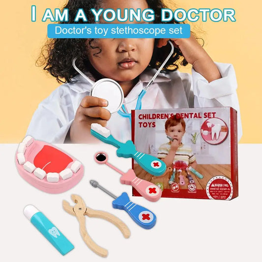 Dentist Play Cosplay Doctor Wooden Toy Gifts Kids Interest Simulation Peaceful Pleasures Health and Wellness