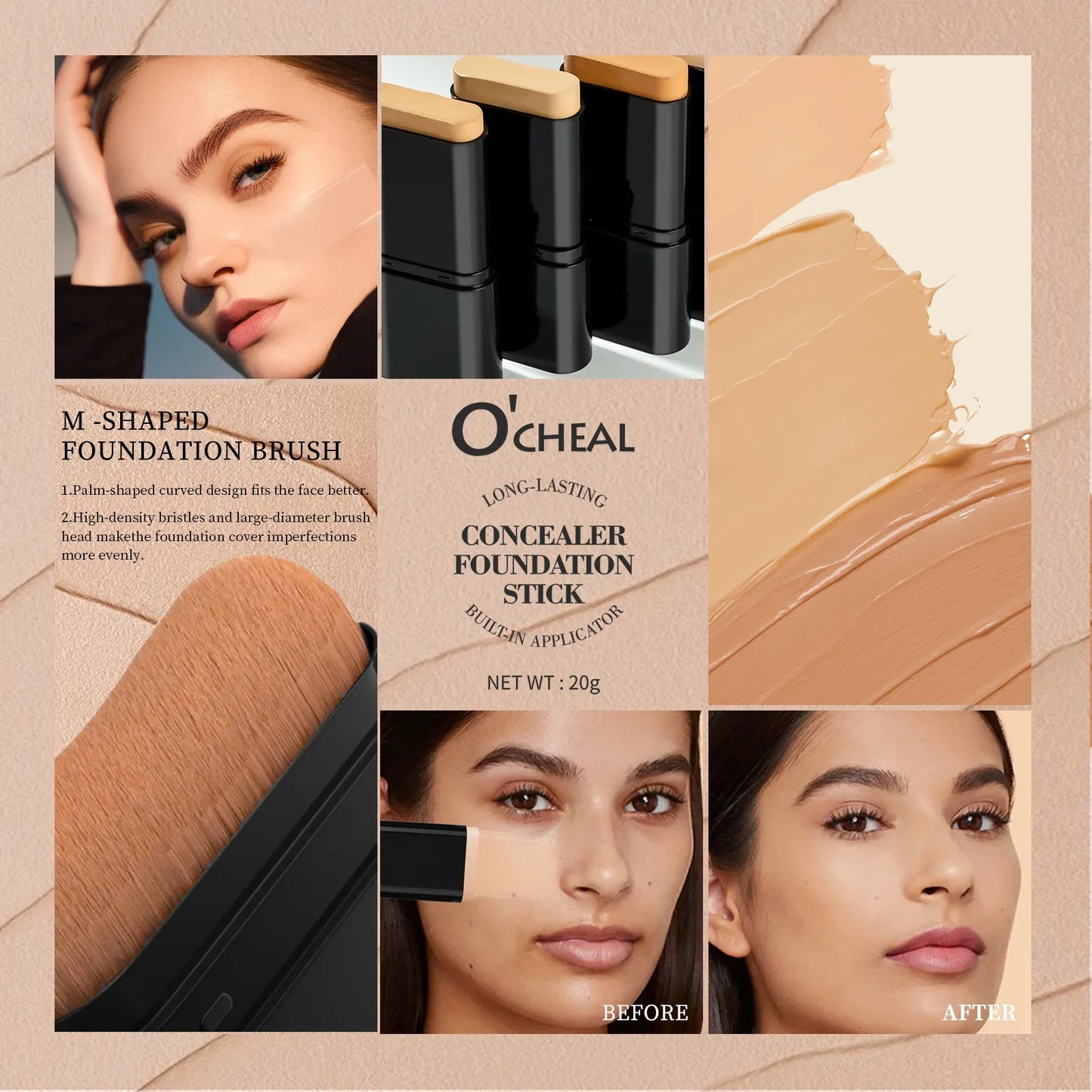 O'Cheal 2-in-1 Concealer Foundation Stick | Matte Waterproof