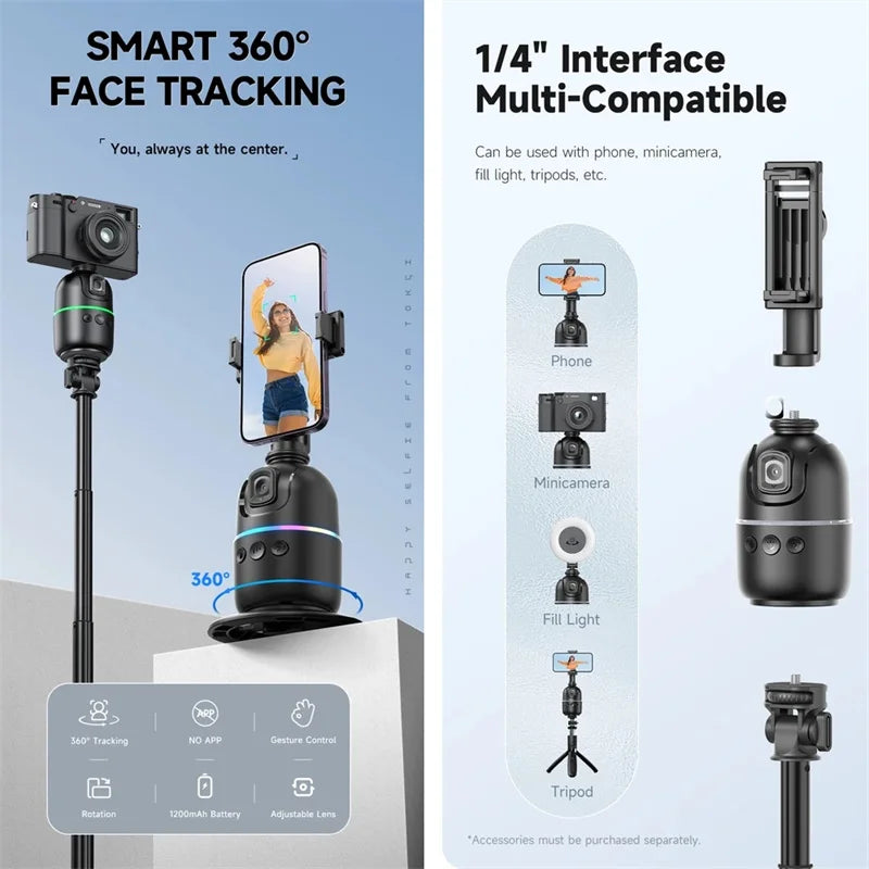 360° AI Face Tracking Gimbal Selfie Stick & Desktop Tripod Peaceful Pleasures Health and Wellness
