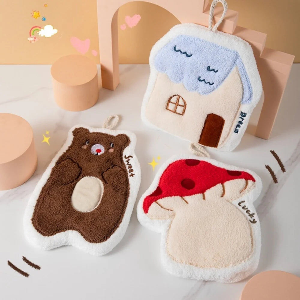 Cute Cartoon Hanging Hand Towels | Absorbent Coral Fleece Hanging Hand Towels Peaceful Pleasures Health and Wellness