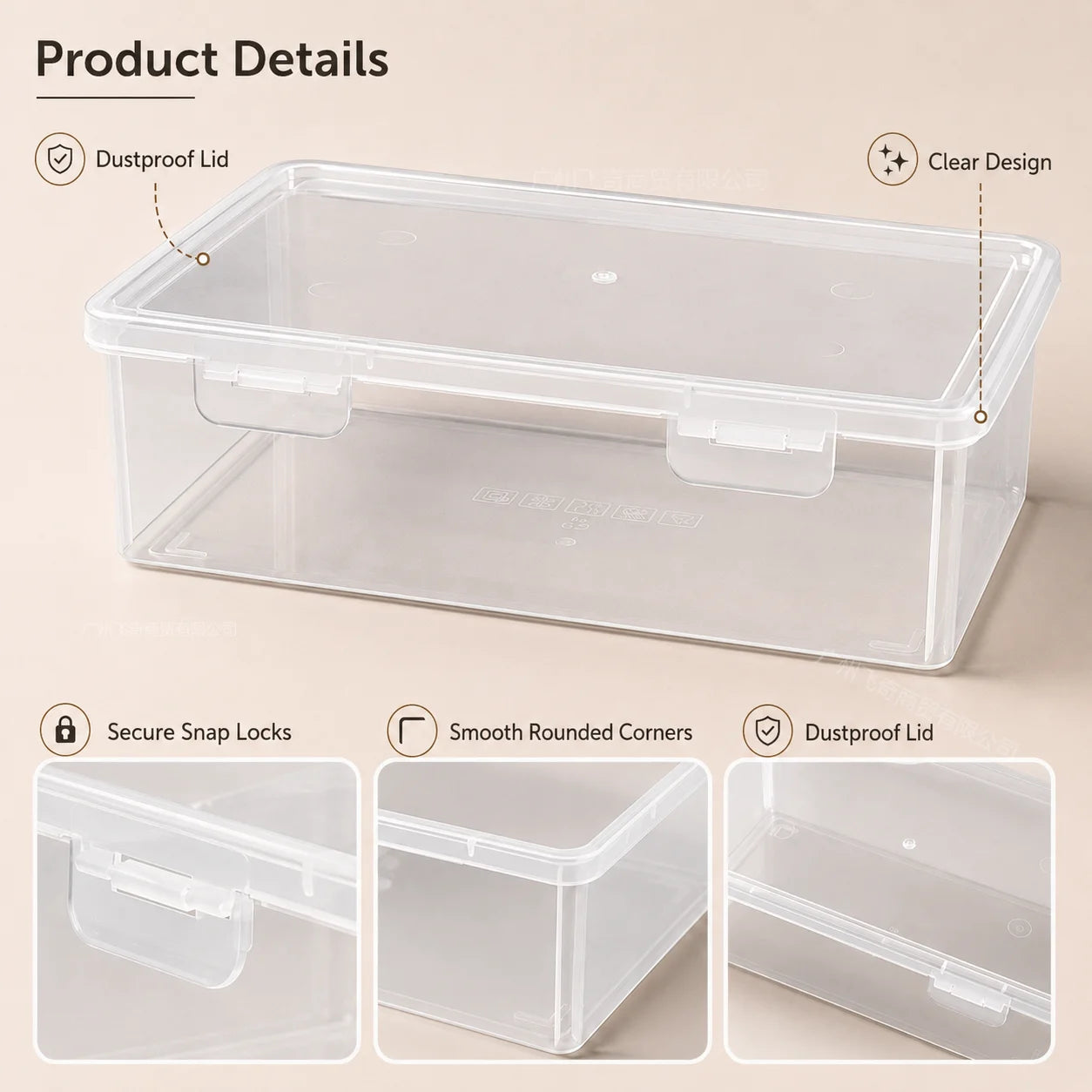 TM Clear Plastic Storage Box with Lid and Snap Locks Compact Rectangular Organizer for Vanity Desk Bathroom Cotton Swabs Hair Accessories Makeup Small Office Supplies Travel Durable Multi-Purpose Organizer Peaceful Pleasures Health and Wellness