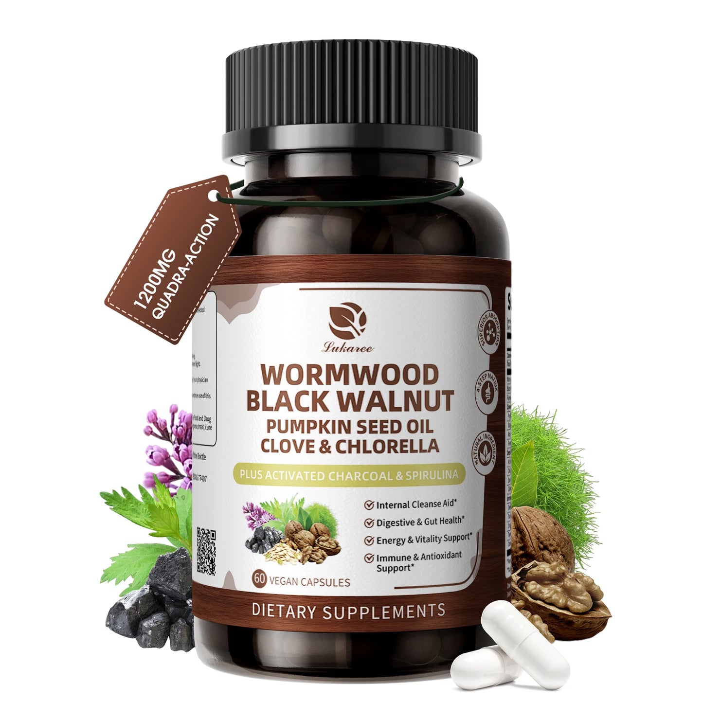 Lukaree 6-in-1 Wormwood Cleanse Capsules – Gut Detox & Digestive Health Herbal Supplement Peaceful Pleasures Health and Wellness