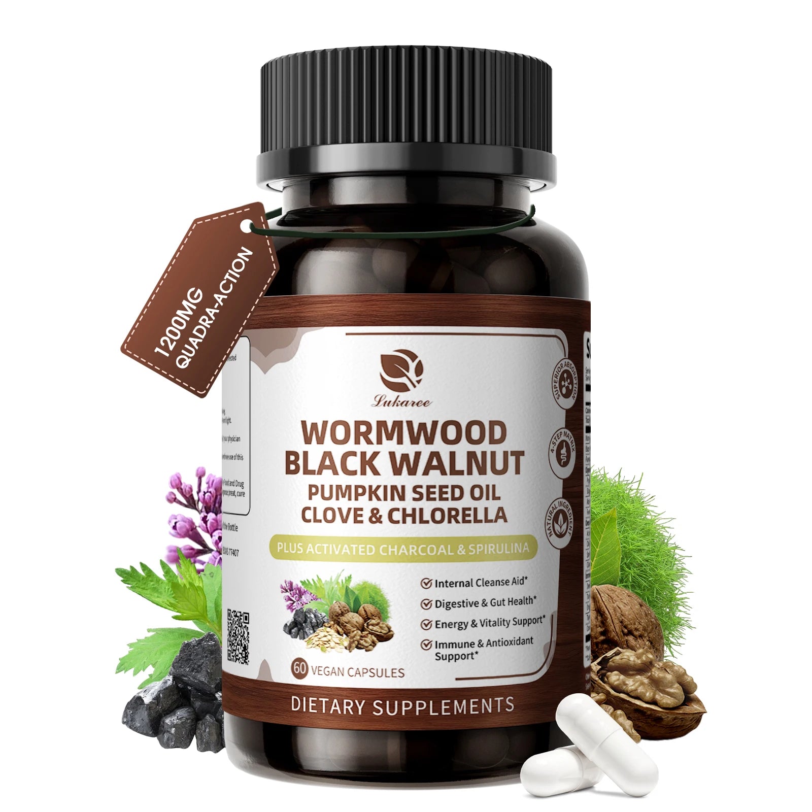 Lukaree 6-in-1 Wormwood Cleanse Capsules – Gut Detox & Digestive Health Herbal Supplement Peaceful Pleasures Health and Wellness