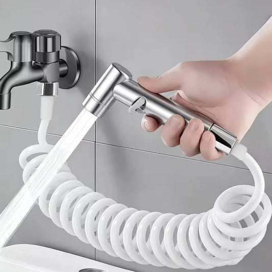 2-Pack Telescopic Handheld Bidet Sprayer Kit | Chrome ABS Spring Hose Bidet Sprayer Kit Peaceful Pleasures Health and Wellness