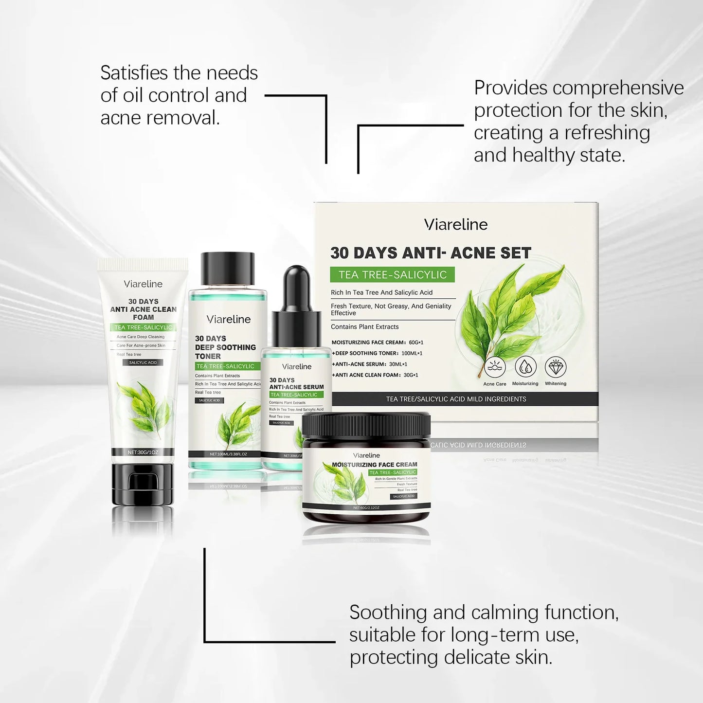 Viareline Salicylic Acid Acne Skin Care Set – 4-Piece Kit