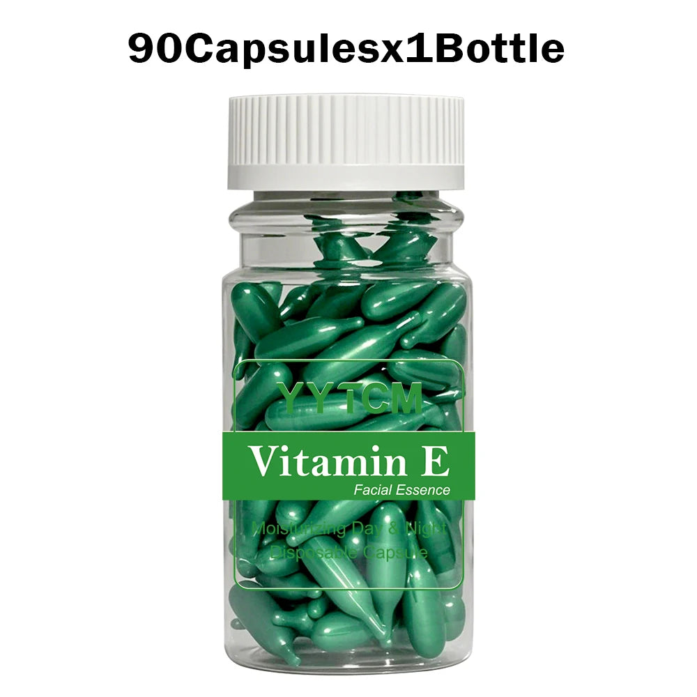 Vitamin E Serum Capsules, Single-Use Essence Capsules, Hydrating and Moisturizing Facial Skin 90 Capsules/Bottle - 1 Bottle Peaceful Pleasures Health and Wellness 1bottle 90capsules