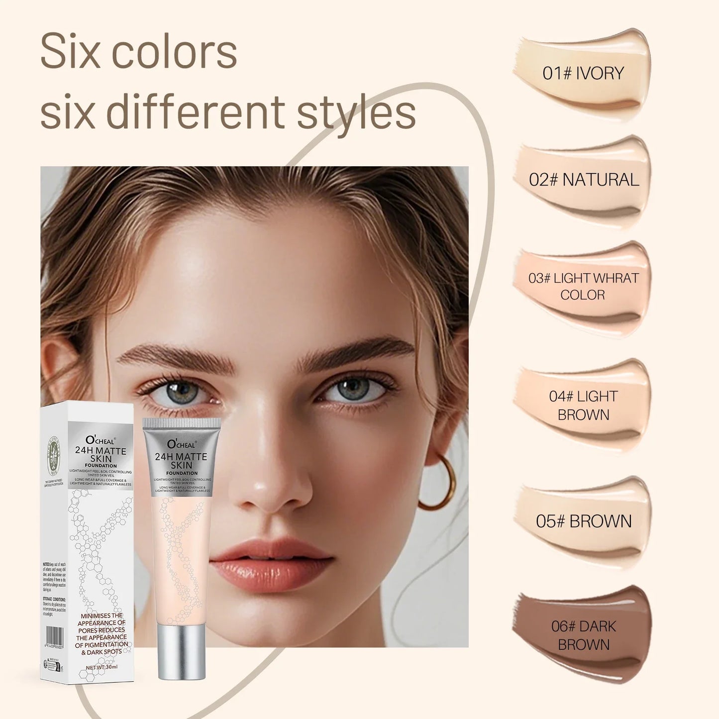O'Cheal 6-Shade Matte Liquid Foundation & Concealer – 30ml