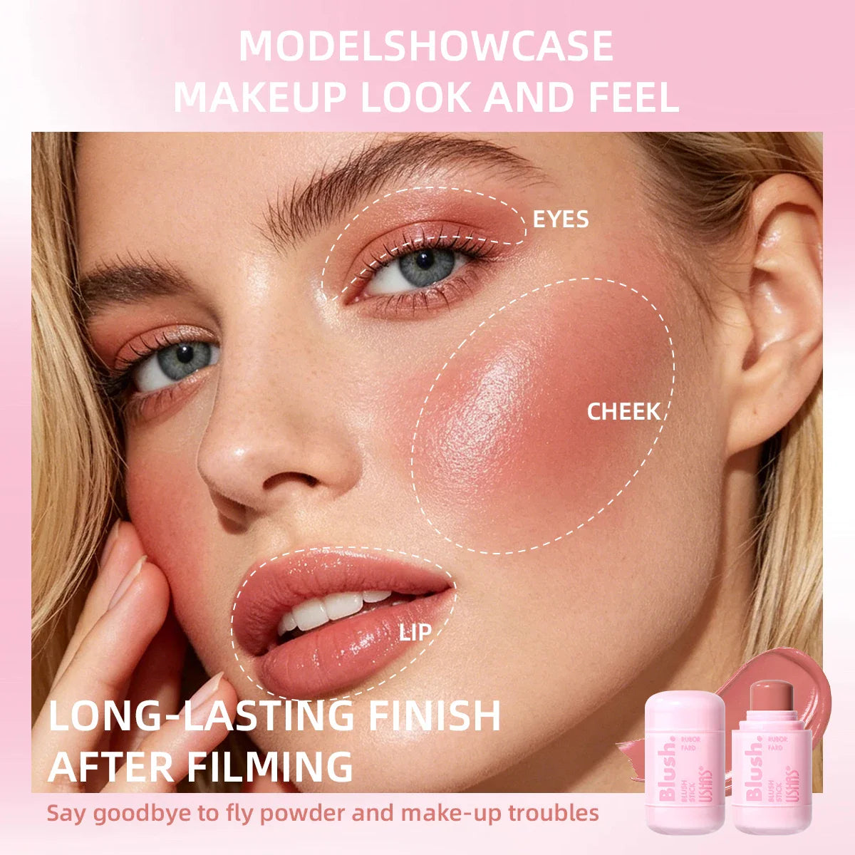 USHAS Cream Blush Stick – Dewy Glow, Waterproof & Long-Lasting