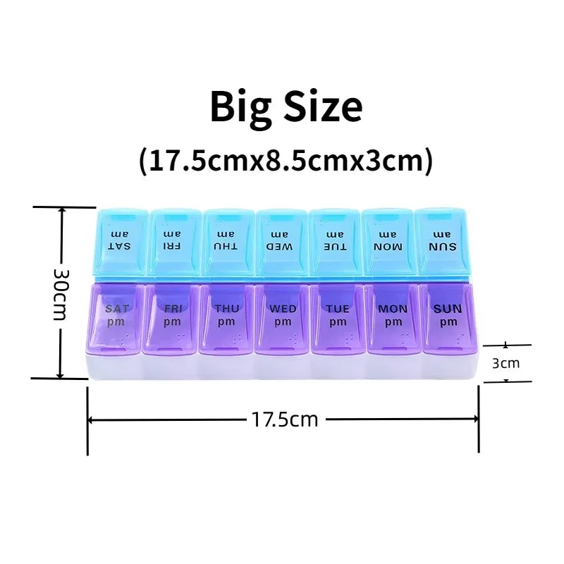 Weekly Portable Travel Pill Cases Box 7 Days Organizer 14 Grids Pills Container Storage Tablets Drug Vitamins Medicine Fish Oils Peaceful Pleasures Health and Wellness Big Size