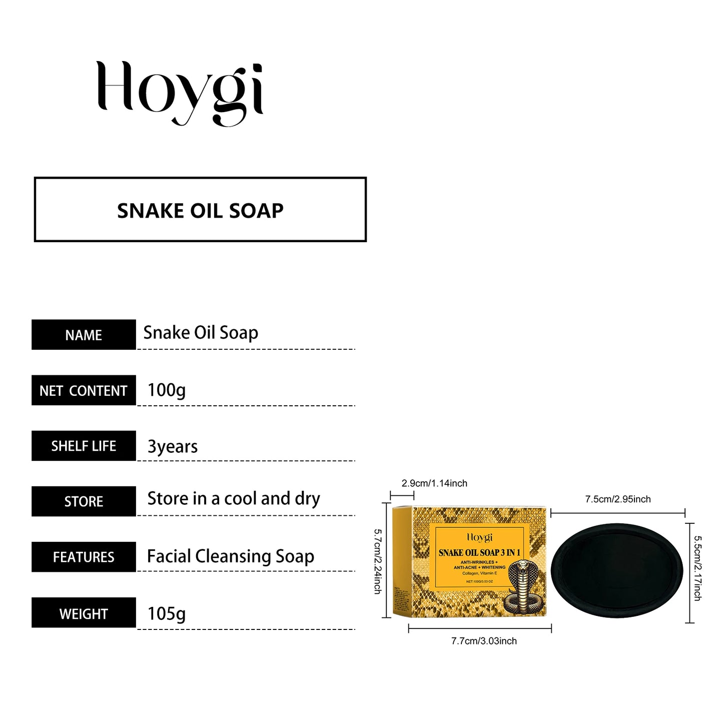 Hoygi Snake Oil Facial Cleansing Soap 100g – Oil Control & Soft Skin