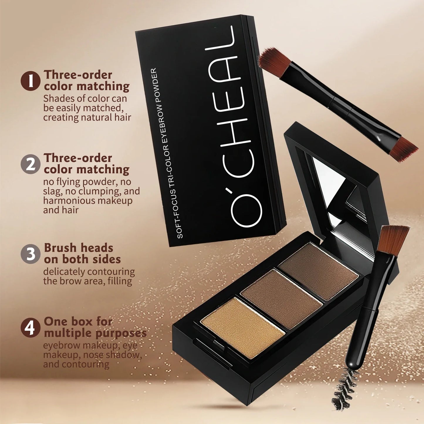O'Cheal 3-Color Waterproof Eyebrow Powder Palette with Brush