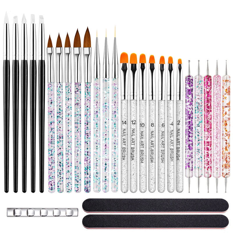 Nail Art Brush Set, Colorful Light Therapy Pen, Dual Tip Drill Pen, Nail Art Tools Pen, Precision Made Peaceful Pleasures Health and Wellness Set of 28