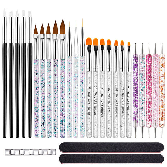Nail Art Brush Set, Colorful Light Therapy Pen, Dual Tip Drill Pen, Nail Art Tools Pen, Precision Made Peaceful Pleasures Health and Wellness Set of 28