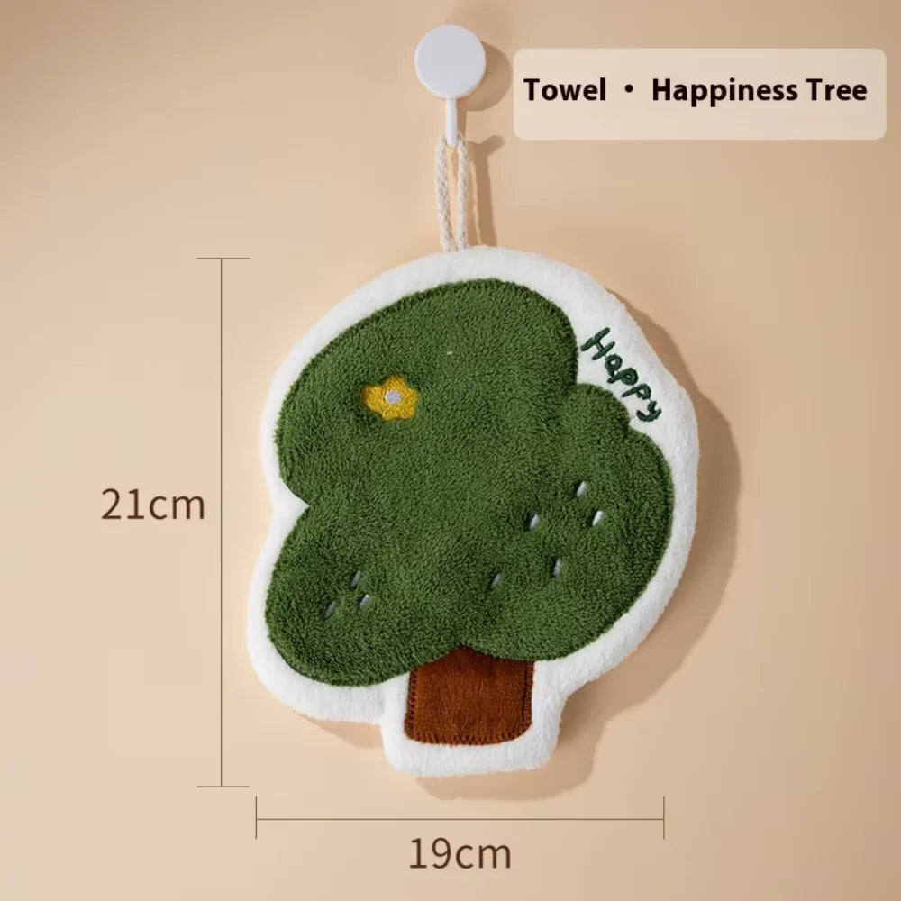 Cute Cartoon Hanging Hand Towels | Absorbent Coral Fleece Hanging Hand Towels Peaceful Pleasures Health and Wellness green