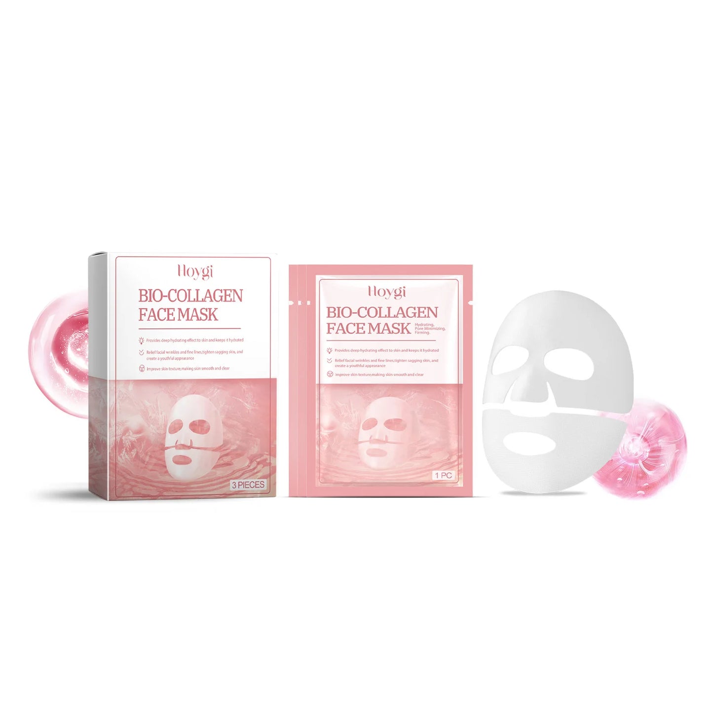 Bio Collagen Face Mask Hydrating Overnight Lifting Rejuvenation Shrink Pores Moisturizing Refreshing Brightening Face Skin Care Peaceful Pleasures Health and Wellness 3pcs Boxed