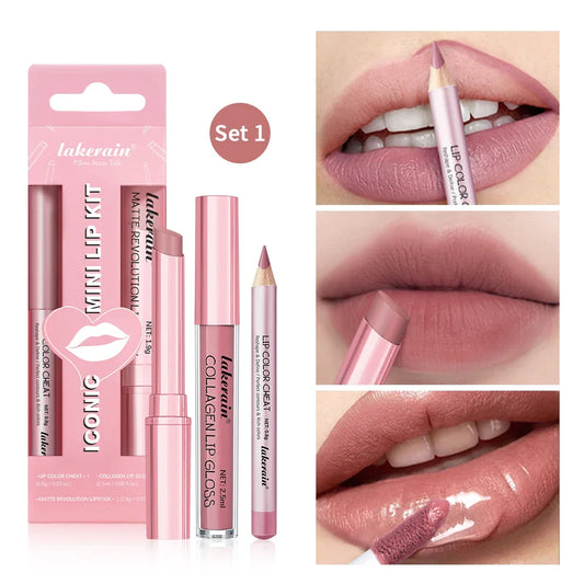 5-Color Matte Lip Kit – Liner, Lipstick & Gloss Travel Set Lip Makeup Set Oasis Select