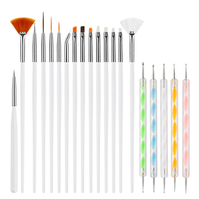 Nail Art Brush Set, Colorful Light Therapy Pen, Dual Tip Drill Pen, Nail Art Tools Pen, Precision Made Peaceful Pleasures Health and Wellness White 20pcs
