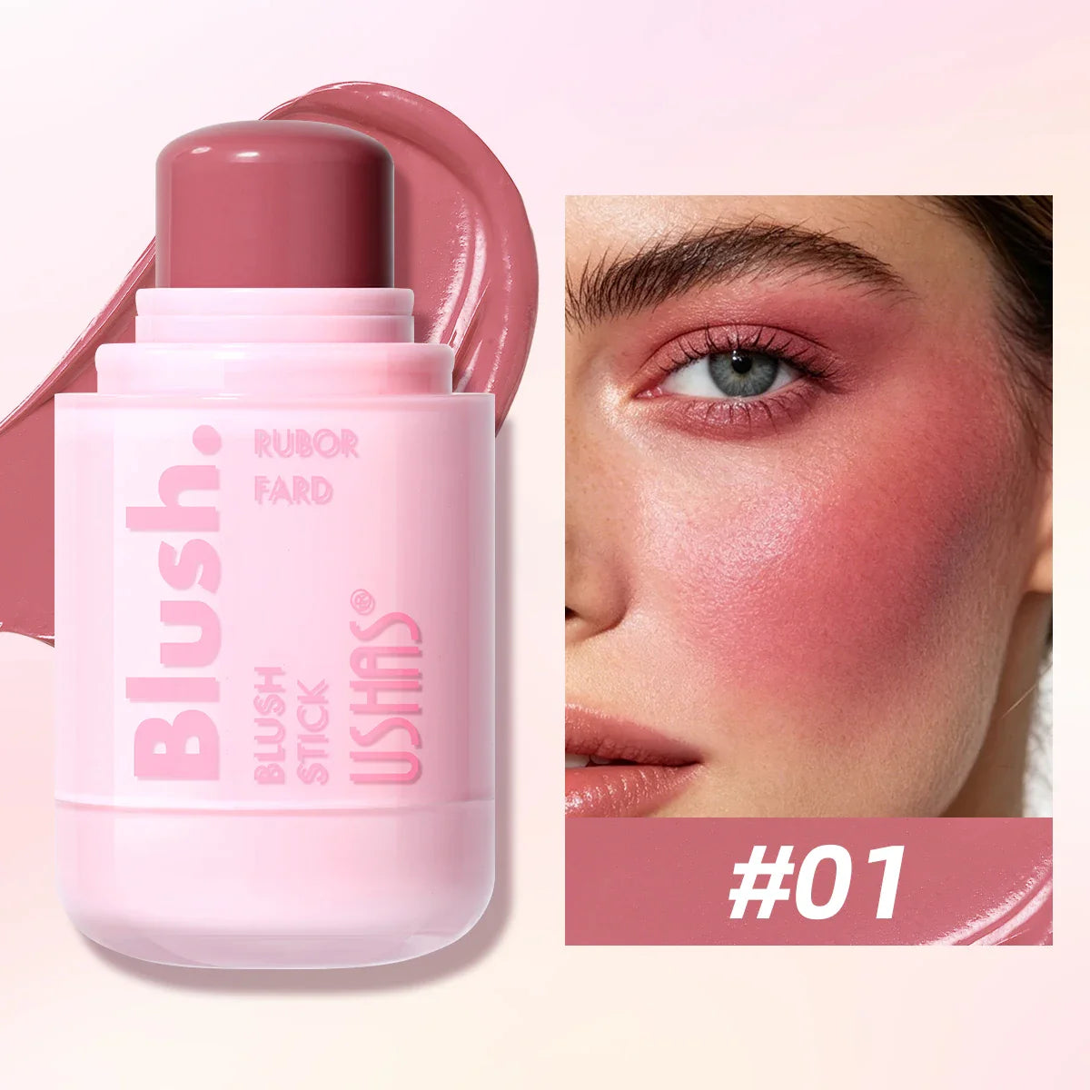 USHAS Cream Blush Stick – Dewy Glow, Waterproof & Long-Lasting