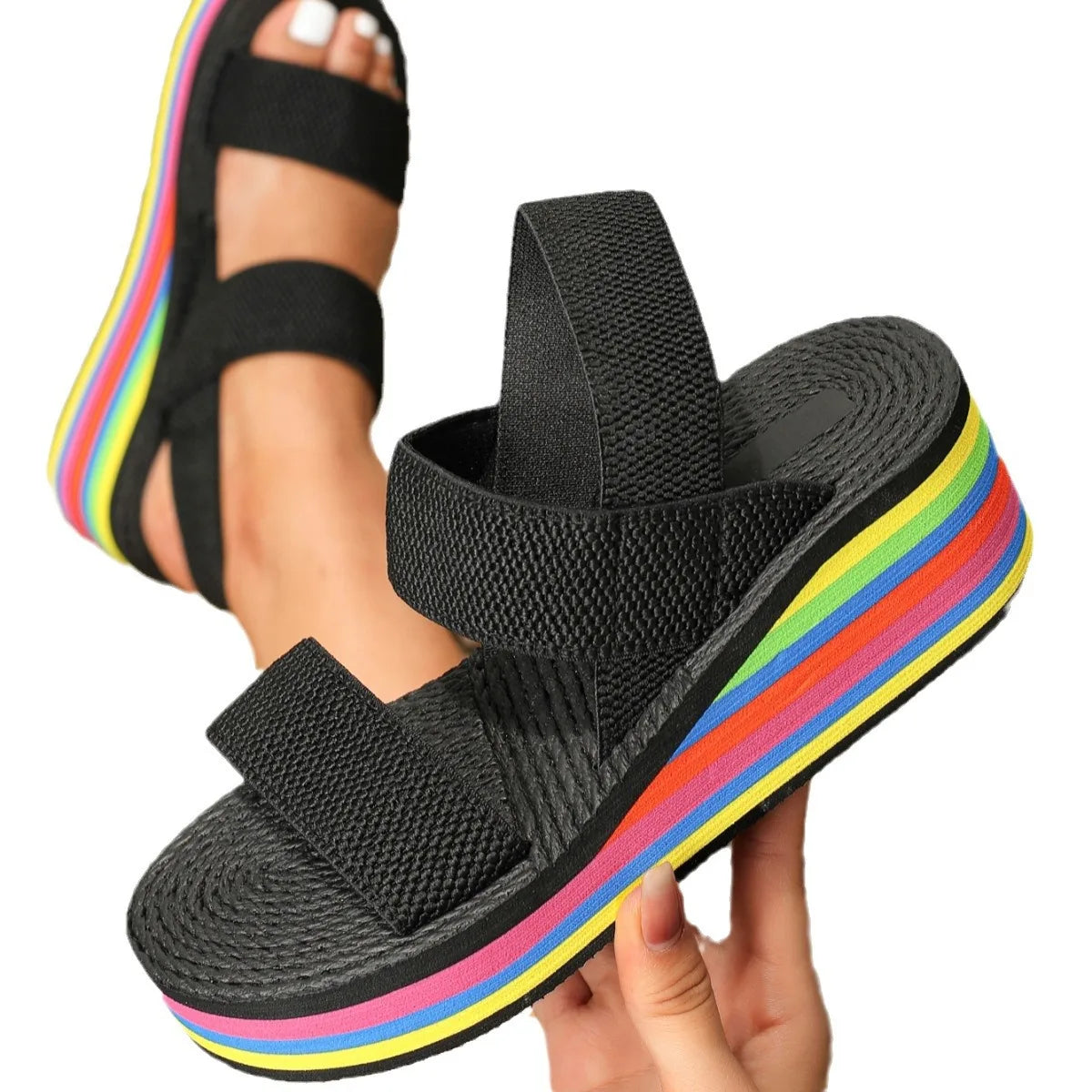 Women's Wedge Slingback Sandals | Rainbow Platform Summer Slides