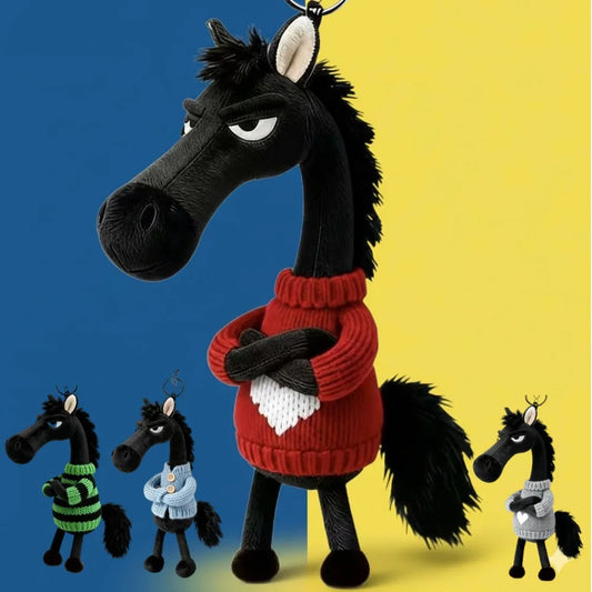Cool Black Horse Plush Toy Wearing Sweater 2026 Mascot Key Chain Peaceful Pleasures Health and Wellness