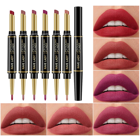 Rave Lady 2-in-1 Matte Lipstick & Lip Liner – 6 Colors Lip Liner Lipstick Oasis Select 6 Pcs 1.3g