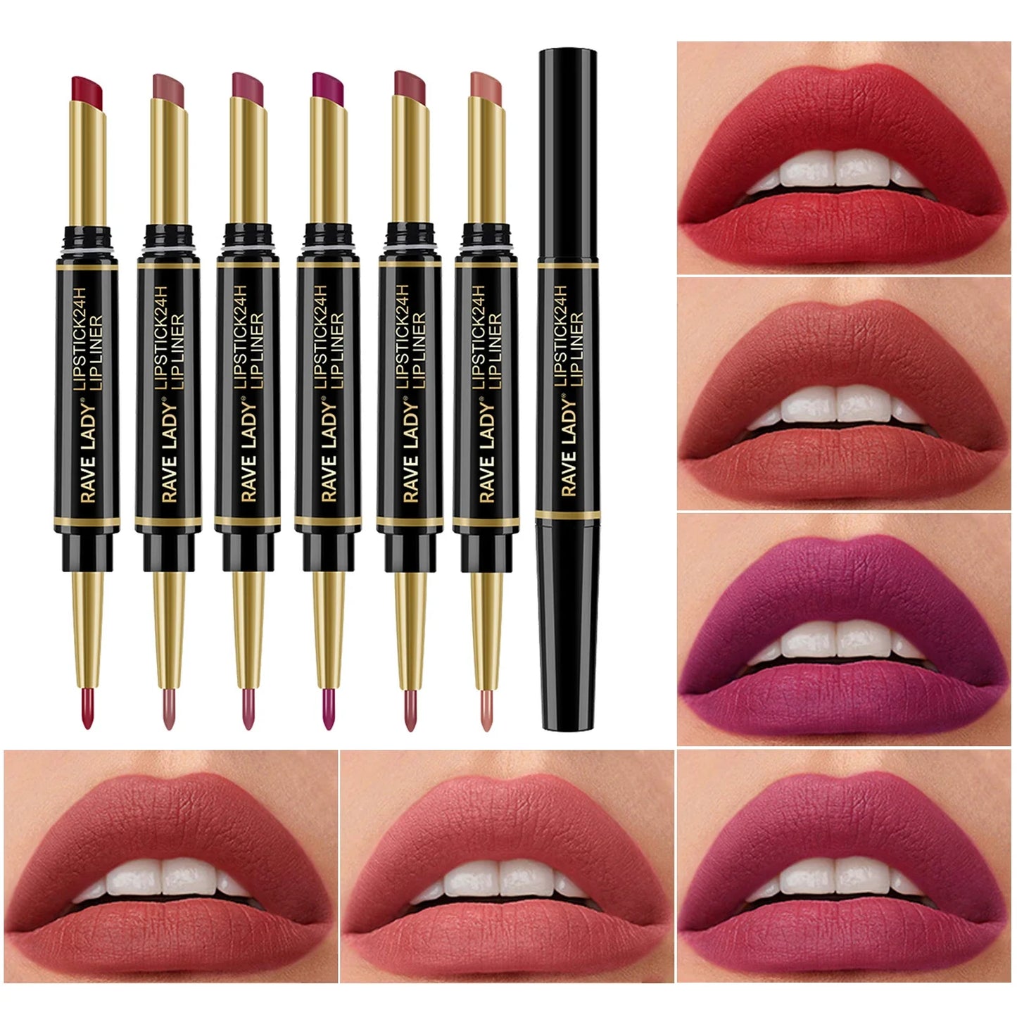 Rave Lady 2-in-1 Matte Lipstick & Lip Liner Pencil – 6 Shades