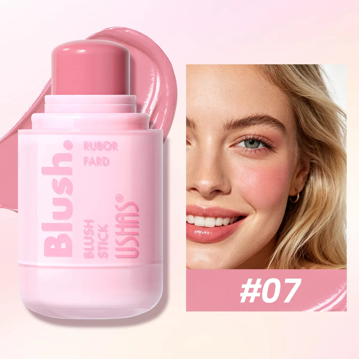 USHAS Cream Blush Stick – Dewy Glow, Waterproof & Long-Lasting