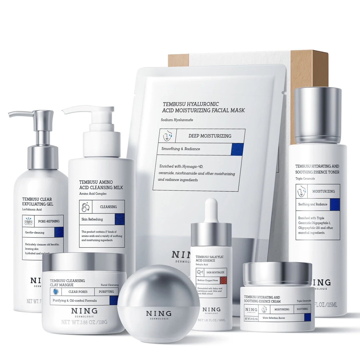 Tembusu 8-Step Korean Skincare Set – Cleanser, Serum & Clay Mask