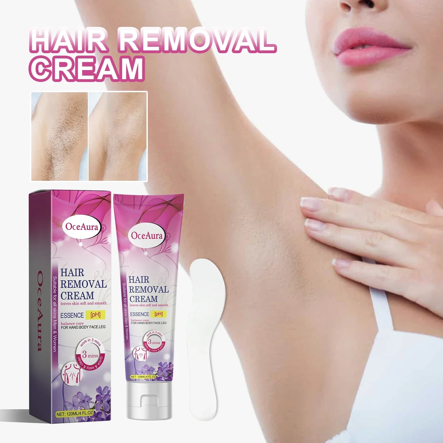 OceAura Herbal Hair Removal Cream – Gentle & Moisturizing 120g
