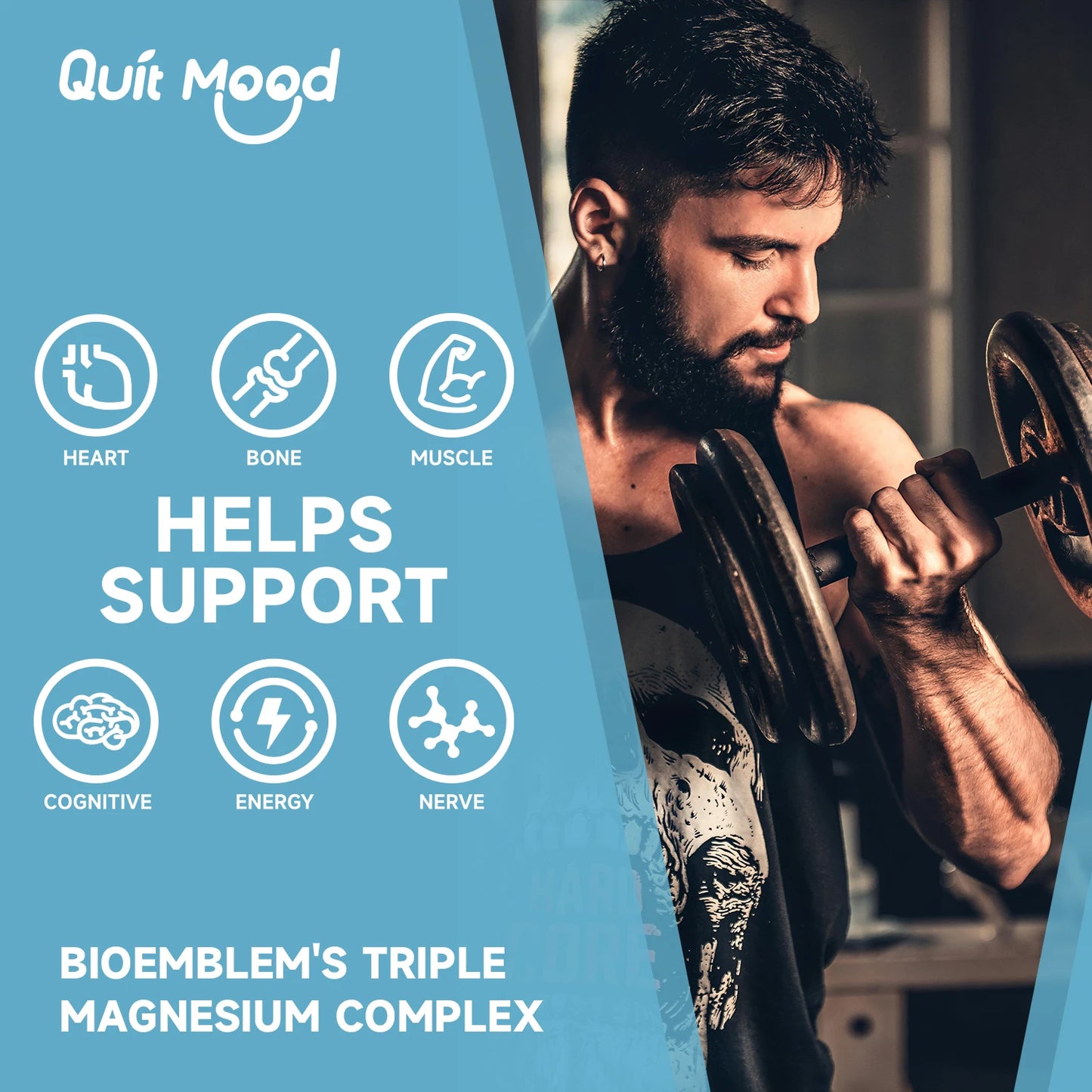 Quitmood Triple Magnesium Complex | 300mg of Magnesium Glycinate, Malate, & Citrate for Muscles, Nerves, & Energy | High Absorpt Peaceful Pleasures Health and Wellness