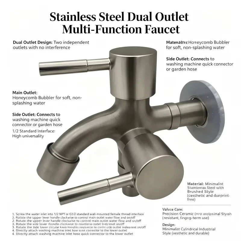 Dual Spout Faucet – Double Outlet for Laundry Sink & Washer