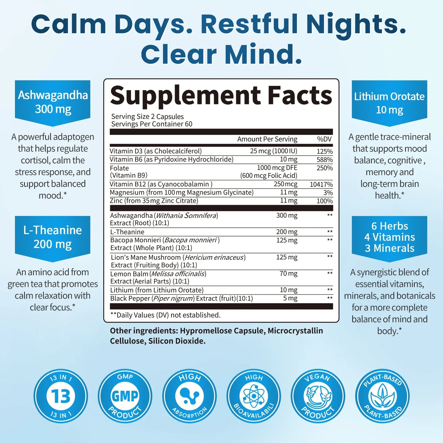 Lithium Orotate & Ashwagandha Brain Supplement – Mood Focus Sleep
