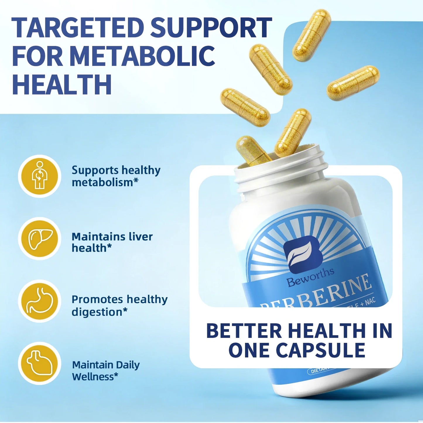 Beworths Berberine Liver Detox & Repair – Non-GMO Vegan 120ct