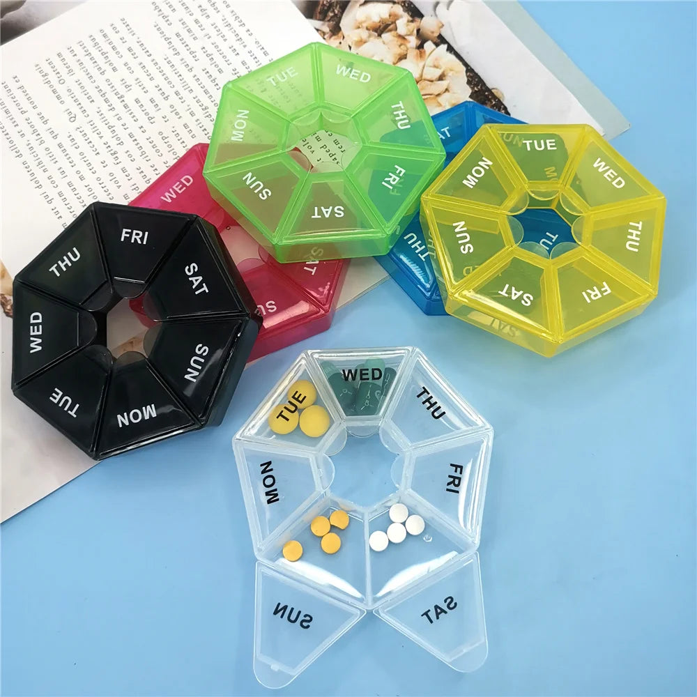 7 Days Weekly Pillbox Tablet Holder Medicine Storage Case Drug Container Pill Organizer Weekly Capsule Pill Box Color Organizer Peaceful Pleasures Health and Wellness