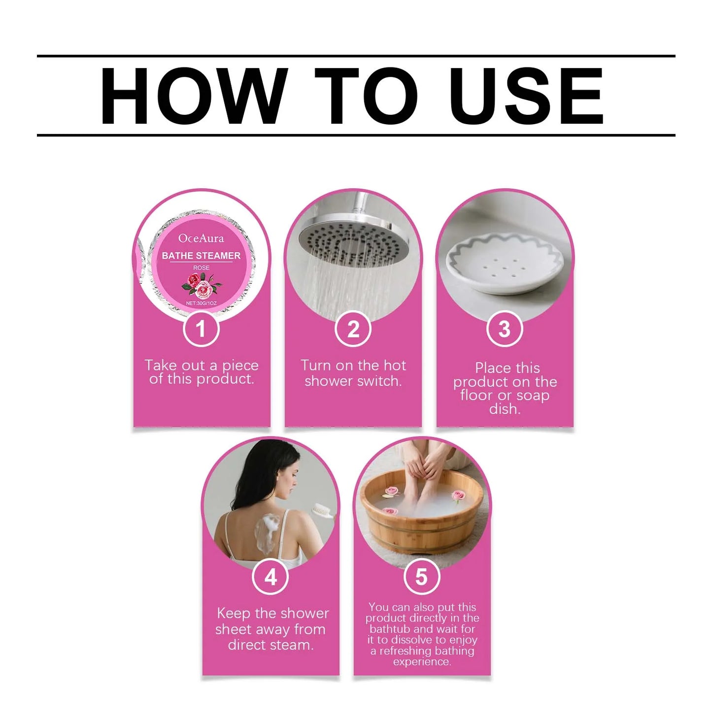 OceAura Rose Bath Steamer Tablets 6-Pack – Aromatherapy Soak