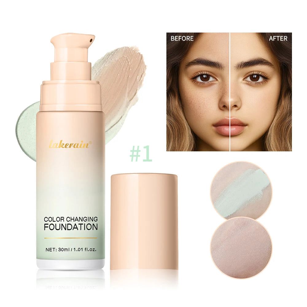 Color Changing Foundation Long-Lasting Makeup Effect Magic Foundation High Coverage Self-Coloring Cc Cream Cosmetics Peaceful Pleasures Health and Wellness 1green