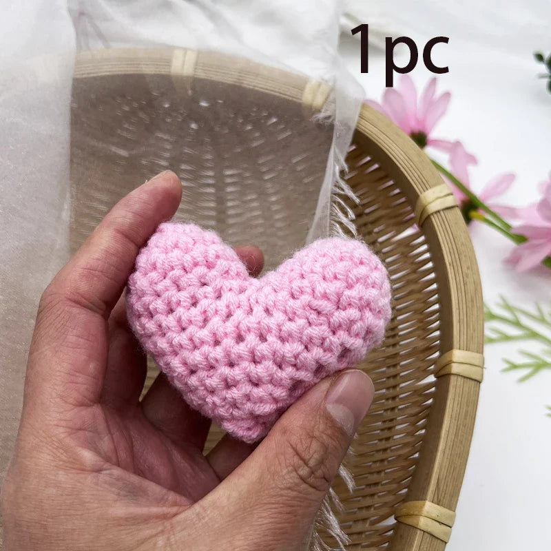 Crochet Knit Love Hearts – Cotton Filled Appliqué Red & Pink