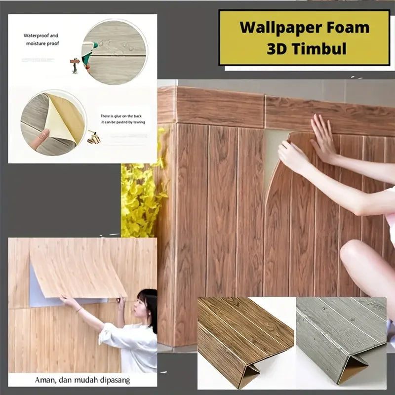 10-Pack 3D Wood Grain Peel & Stick Wall Tiles | Waterproof