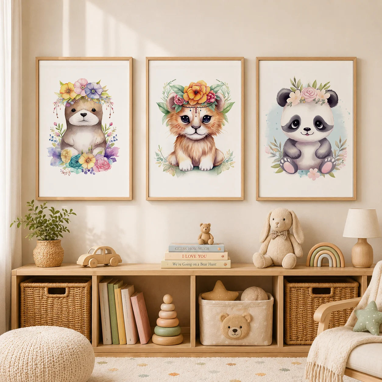 Nursery Animal Canvas Wall Art – Otter Lion Monkey Kids Room Nursery Canvas Print Peaceful Pleasures Health and Wellness