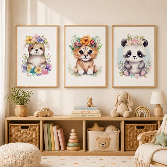 Nursery Animal Canvas Wall Art – Otter Lion Monkey Kids Room Nursery Canvas Print Peaceful Pleasures Health and Wellness