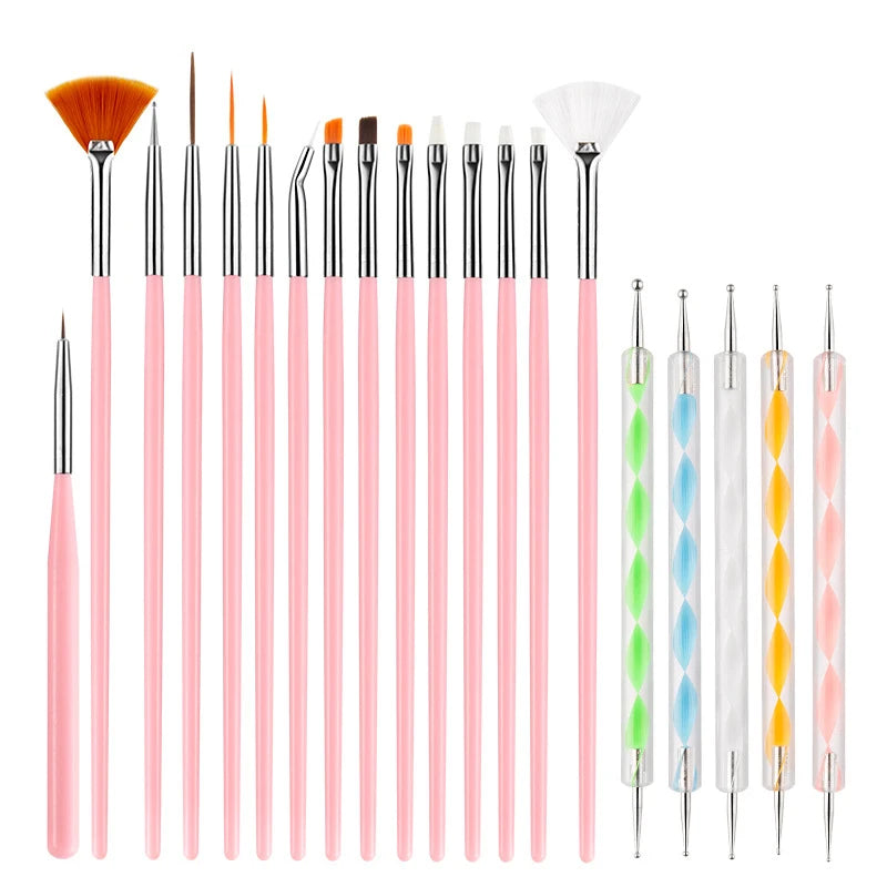 Nail Art Brush Set, Colorful Light Therapy Pen, Dual Tip Drill Pen, Nail Art Tools Pen, Precision Made Peaceful Pleasures Health and Wellness Pink 20pcs