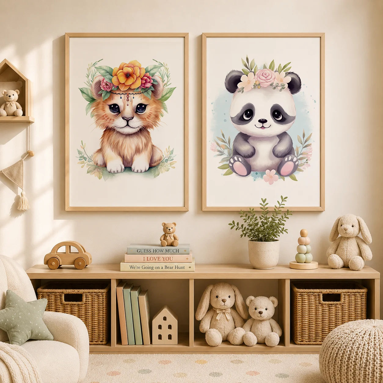 Nursery Animal Canvas Wall Art – Otter Lion Monkey Kids Room Nursery Canvas Print Peaceful Pleasures Health and Wellness