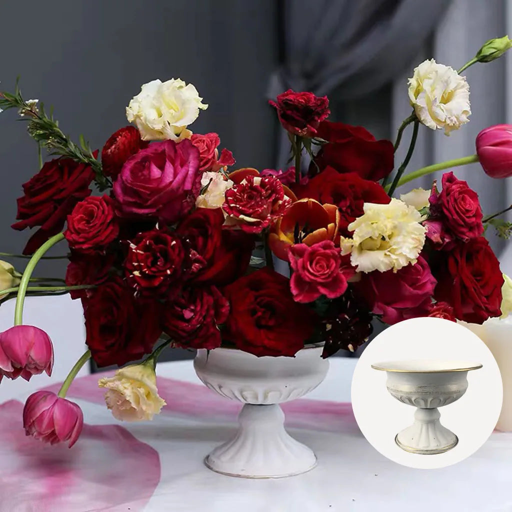 Antique Iron Flower Vase | Metal Centerpiece for Home & Events