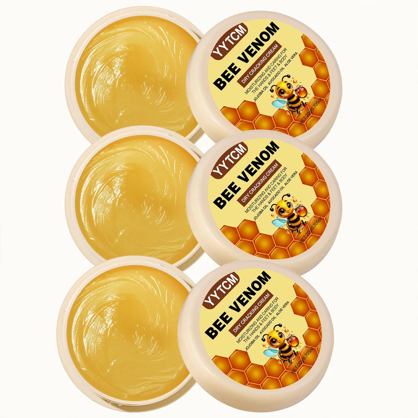 Bee Venom Dry Crack Moisturizing Cream, Hydrating & Nourishing for Autumn Winter, Smooth & Soft Skin Care, Hydrating Foot Cream Peaceful Pleasures Health and Wellness 3Pcs 20g