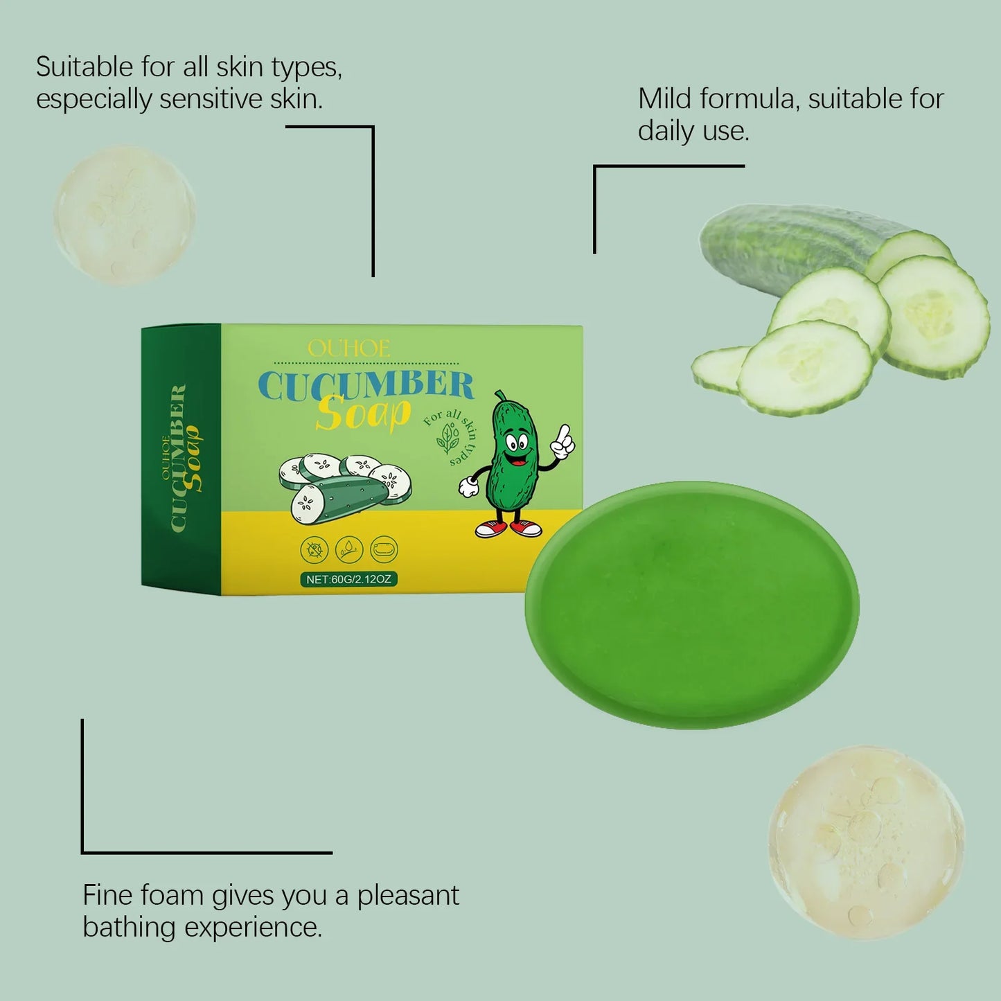 Cucumber Body Soap 60g – Oil Control, Deep Clean & Moisturizing