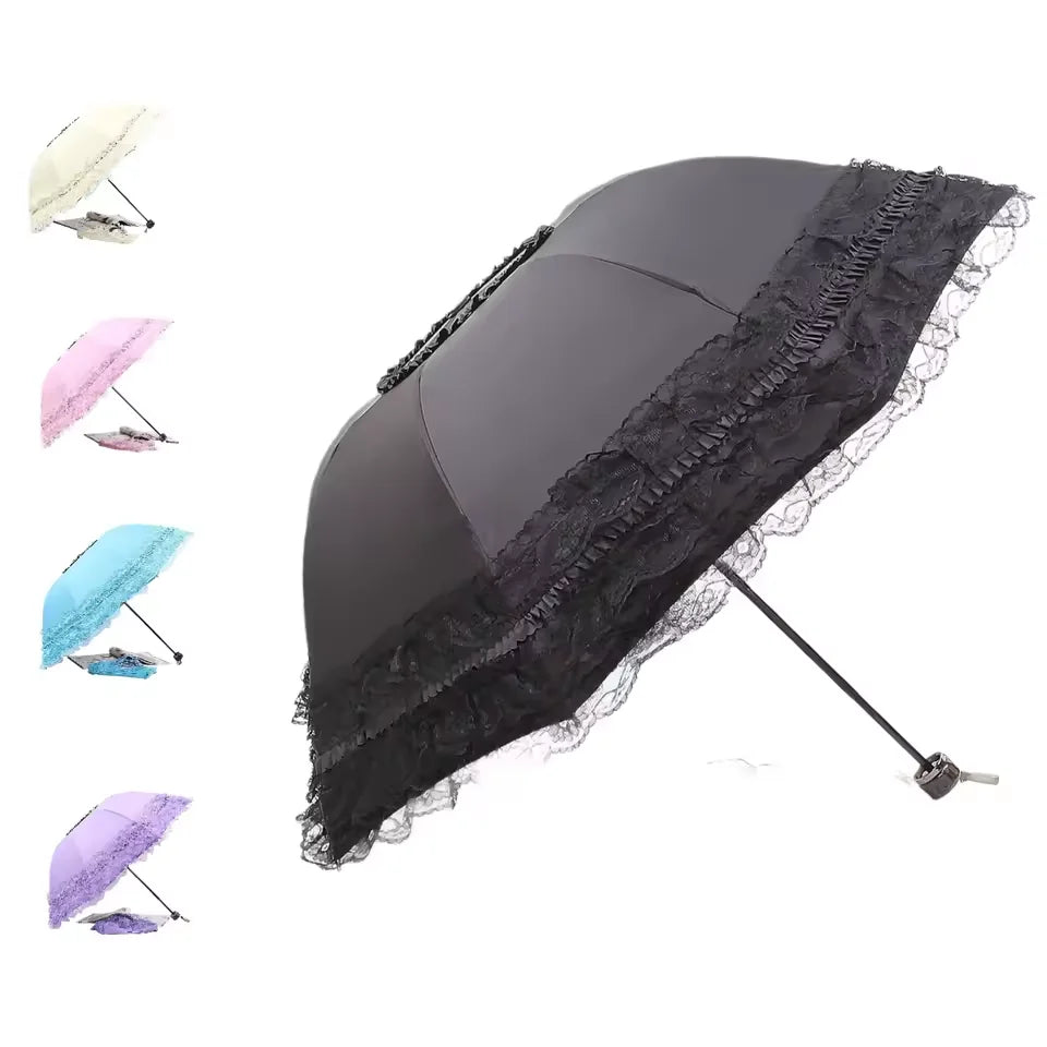 Five-Layer Lace Princess Sun Umbrella | UV Protection 3-Fold