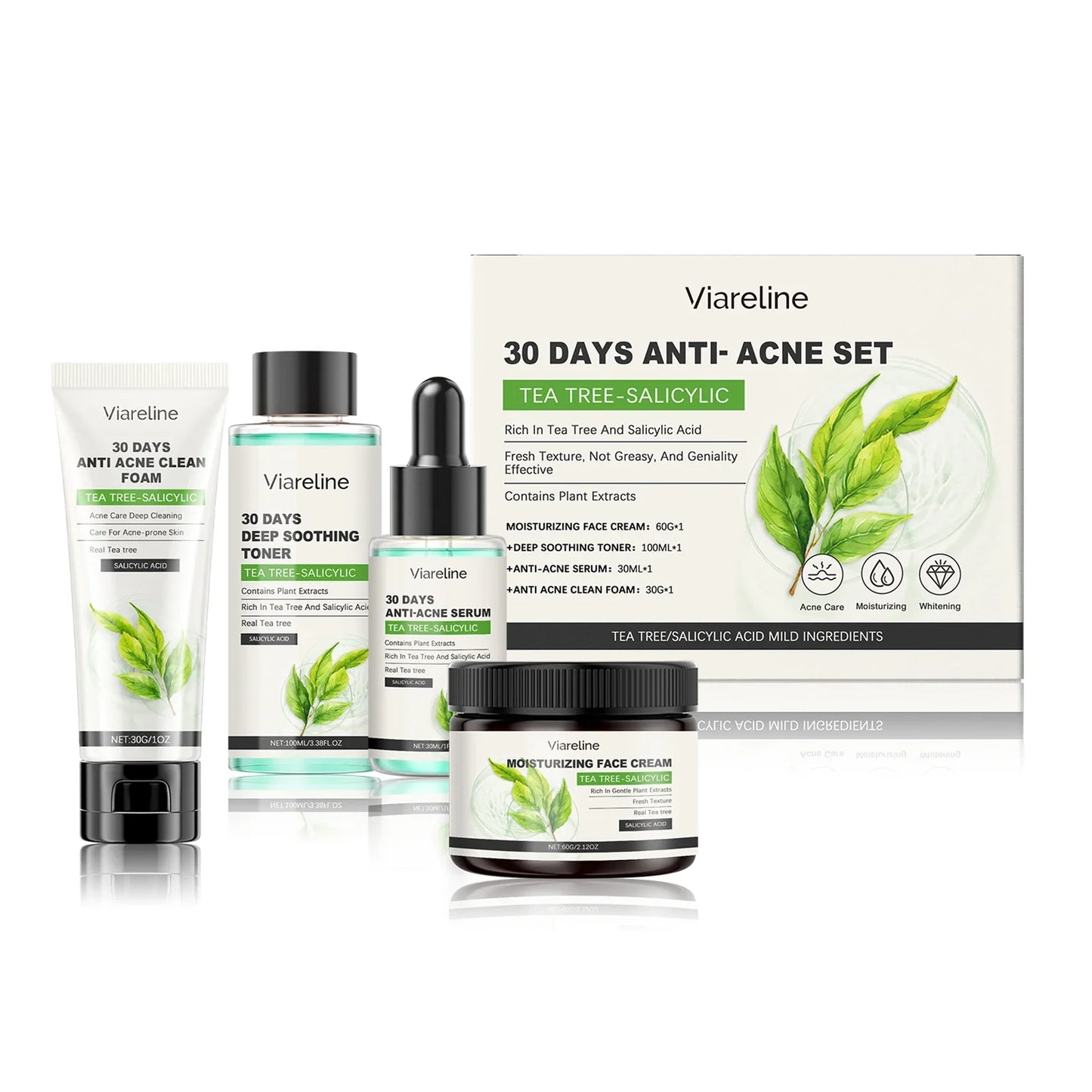 Viareline Salicylic Acid Acne Skin Care Set – 4-Piece Kit