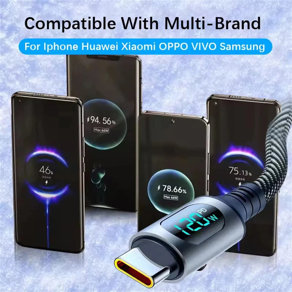 120W USB-A to USB-C Fast Charging Cable 6A | LED Display