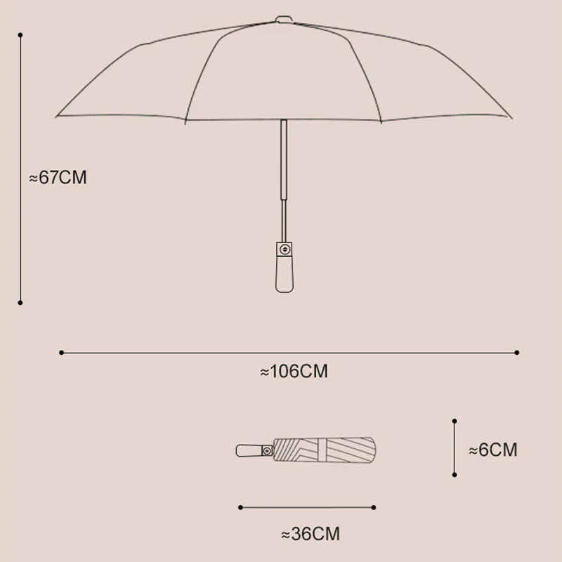 Large Auto Folding Umbrella – Solid Wood Handle & 12 Ribs
