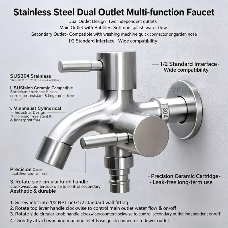 Dual Spout Faucet – Double Outlet for Laundry Sink & Washer